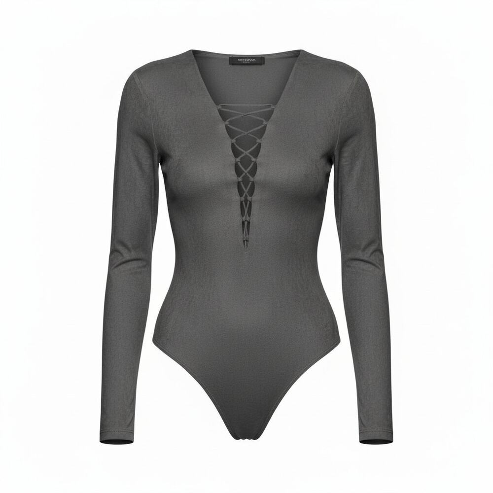 Alexander Wang Faux Suede Lace-Up Bodysuit Charcoal Women’s Size 10